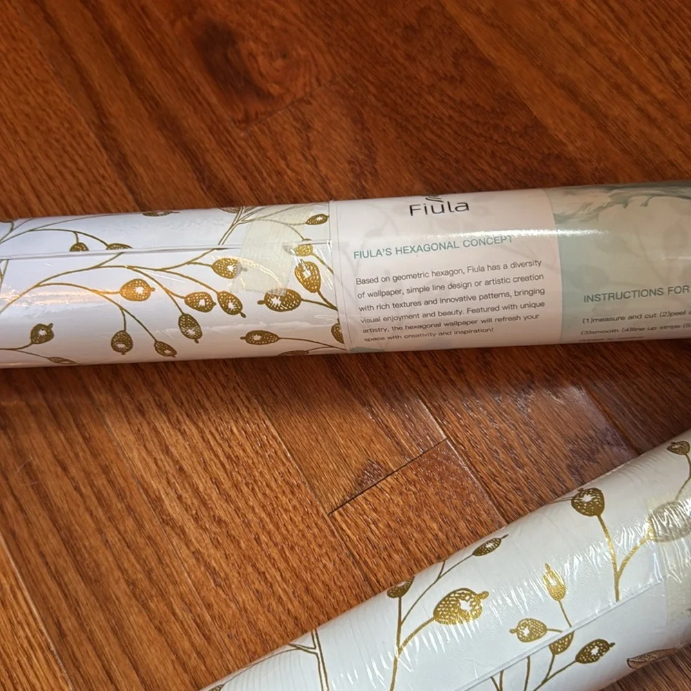 NEW- 2 White and Gold Peel and Stick Wallpaper Rolls